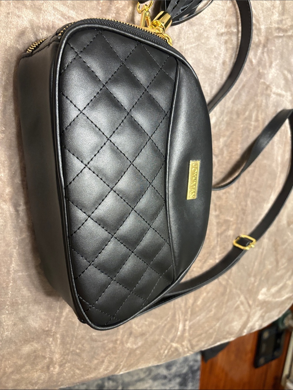 Quilted Black Crossbody Bag with Gold Accents